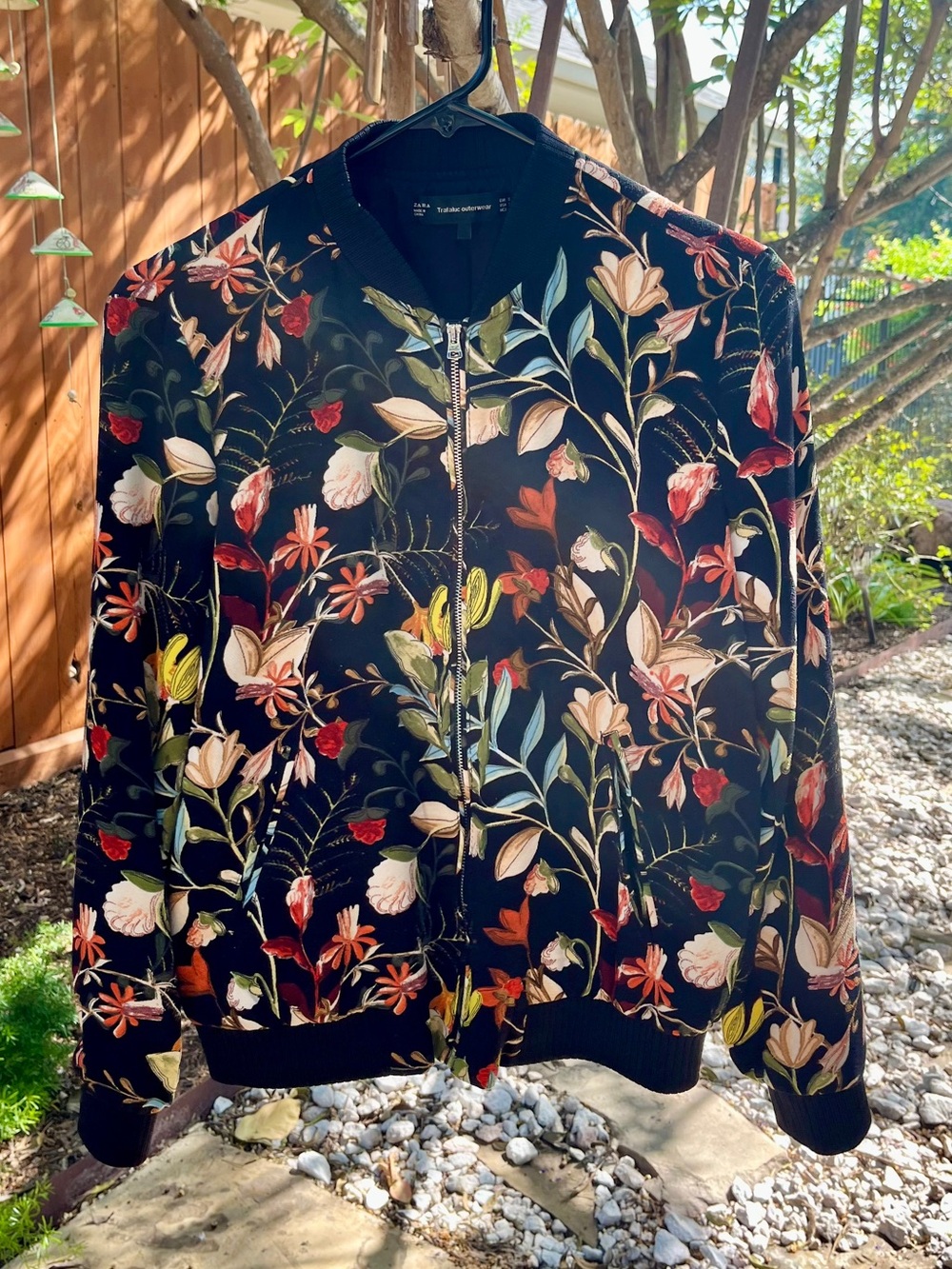 Zara Black Floral Bomber Jacket Size S